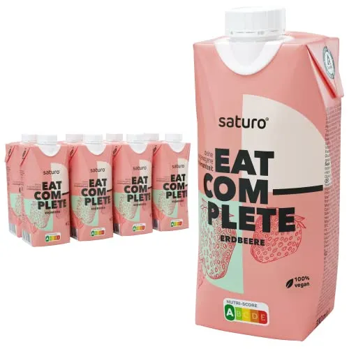 Saturo Pasto Sostitutivo Frullato Gusto Fragola | Cibo Proteico per Astronauti | 330 kcal | Vegano | Pasto Bevibile con Nutrienti Essenziali | 8 x 330ml