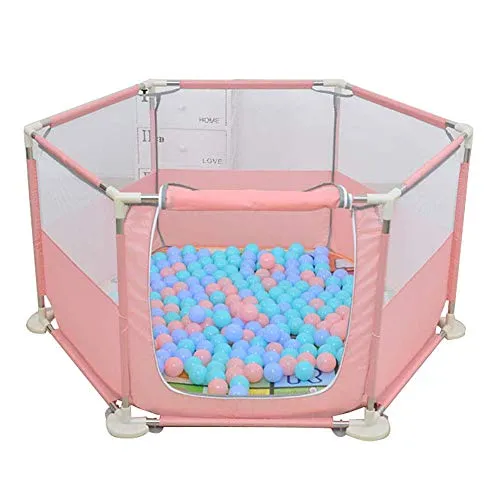 LNDDP Box per Bambini Sicurezza con Materasso e Palla, Hexagon Baby Playards con Tendina avvolgibile, Recinzione per Bambini Rosa Centro per Bambini Anti-ribaltamento, per Ragazzi e Ragazze