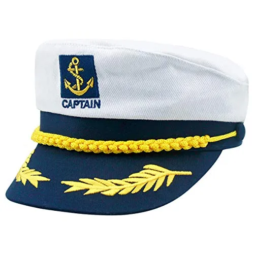 Cappello da Marinaio Bianco Captains cap Regolabile (20.47 "-21.25") -Costume per Bambini Perfetto per Carnevale - Taglia Unica