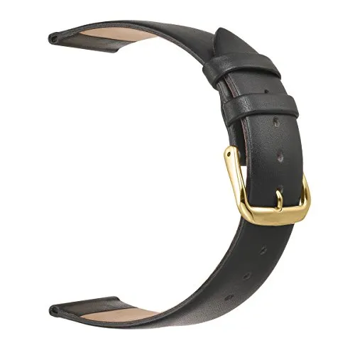 EACHE Classical Ultrathin 18mm Leather Watchband Watch Straps Black Gold Buckle