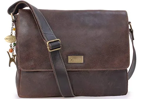Catwalk Collection Handbags - Vera Pelle - Grande Borsa a Tracolla/Borse a Mano/Messenger da Donna - Per PC Laptop Portatile/Tablet - Sabine L - MARRONE