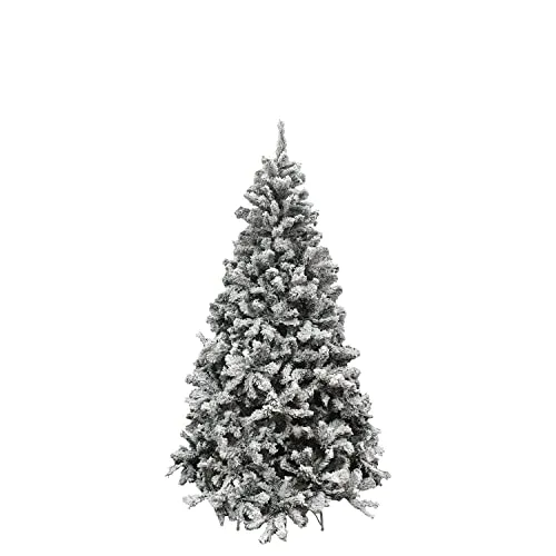 MAURER Albero di Natale Innevato 180-210-240 Rami Ombrello Floccato Base in Metallo (180 cm)
