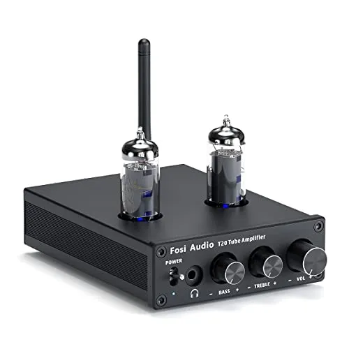 Fosi Audio T20 Bluetooth Valvole Amplificatore Mini Finale di Potenza a 2 Canali in Classe D Amp per Cuffie Compatto con Tubi a Vuoto 6A2 per Altoparlanti Passivi Domestici