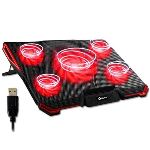 KLIM Cyclone - Base di Raffreddamento PC Portatile + Laptop Stand con 5 ventole + Il Miglior Supporto Raffreddatore + Cooling Pad Gaming PS5 PS4 Xbox One + Blu + Nuova Versione 2024