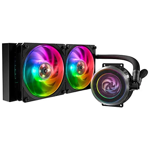 Cooler Master Masterliquid Ml240P Mirage: Unità di Raffreddamento a Liquido ‘All-In-One' (Aio), Radiatore da 240.Mm, 2 Ventole Pwm Sf120R Argb da 120.Mm, Pompa Rgb Trasparente Indirizzabile, Nero