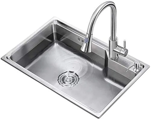 WSJ - Lavello da Cucina in Acciaio Inox 304, Spesso lavello, pentole e padelle, stoviglie e Tazze, Colore: Argento, Dimensioni: 68 x 44 x 22 cm, Argento, 68 * 44 * 22cm