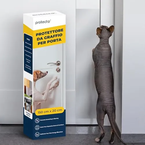 PROTECTO® - Protezione anti-artigli, taglierina inclusa per taglio personalizzato - schermo porta + protezione legno, pareti e mobili contro artigli, protezione e repellente con supporto autoadesivo