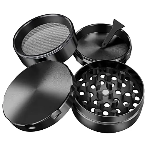 iLC Grinder di Spezie, tabacco, e Herb Con polline Catcher 2"- realizzato in titanio Lega di zinco - 4 Pezzi - Diamante a forma di denti (Nero)