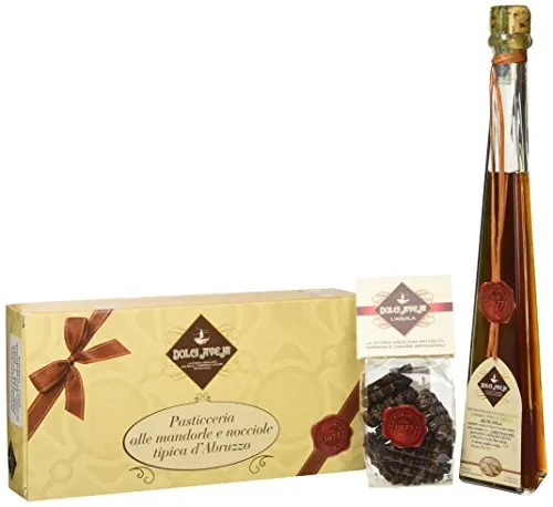 Cesto Regalo con Pasticceria Mista alle Mandorle 400g - Amaro 20cl - Cioccalatini Fondenti 100g - in confezione regalo - Cesto Natalizio, Idea Regalo, Degustazione prodotti Tipici