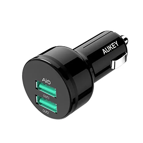 AUKEY USB Caricabatteria da auto, Dual Porta USB 4.8A/24W per iPhone, iPad, Tablet, Smartphone e gli altri dispositivi USB