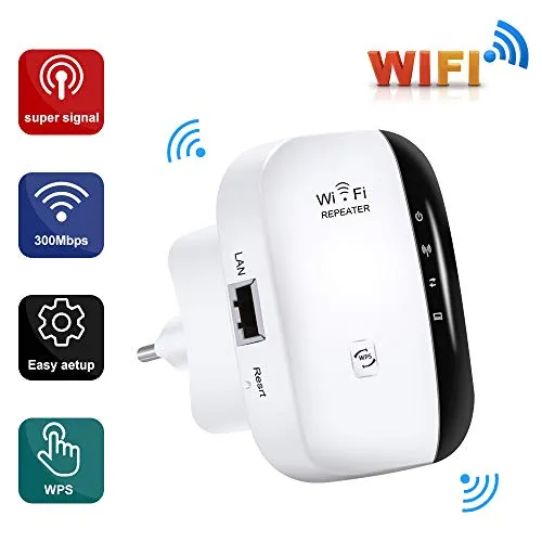 unibelin Ripetitore WiFi, WiFi Range Extender Wireless 300Mbps/ 2.4GHz Estensore Segnale WiFi e Funzione WPS Supporto Access Point/Ripetitore modalità Compatibile con Tutti i Modem Router WiFi