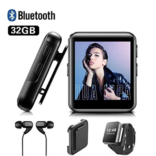 Lettore MP3, lettore musicale portatile portatile da 32 GB BENJIE con Bluetooth 4.0, clip e schermo touchscreen da 1,5", supporto e-book, riproduzione video, per amanti dello sport e della musica