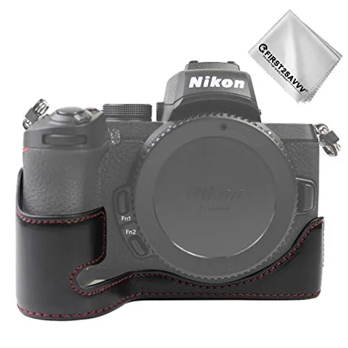 Custodia per fotocamera Compatibile con Nikon Z50 Z 50 Pelle sintetica mezza custodia per custodia protettiva Nero