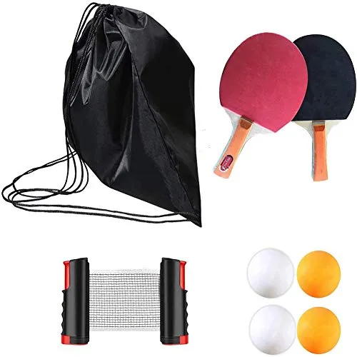 YAOLAN Set da Ping-Pong con 4 Palline da Ping Pong 2 Ping-Pong Racchette e 1 Portatile Borsa Portatile 1 Rete Retrattile Lunghezza Regolabile 190 cm Max, per Adulti Bambini Accessorio da Ping Pong