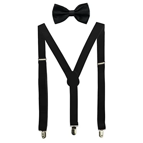 HBF Bretelle Uomo con Papillon Nero Accessori per Uomo Bretelle Eleganti ed Elastiche Forma Y Unisex