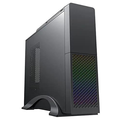 CiT S015B - Custodia per PC desktop Micro-ATX con LED frontale RGB arcobaleno, 1 ventola superiore nera da 8 cm e alimentatore CiT Micro-ATX da 300 W (M-300U) incluso, colore: Nero