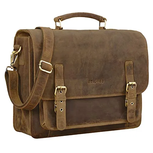 STILORD 'James' Borsa ventiquattrore uomo donna in pelle Cartella lavoro ufficio con tracolla Portadocumenti vintage per PC 14 pollici, Colore:marrone medio