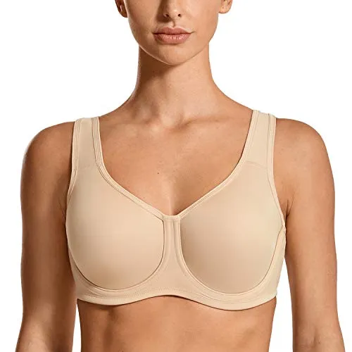 SYROKAN Donna Reggiseno Sportivo con Ferretto Modellato per Seni Generosi Beige 3D (UK 34D)