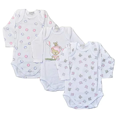 1 Set da 3 Body Bimbo Bimba Neonato in Caldo Cotone Felpato da o a 36 Mesi. Fantasia Rosa 6 Mesi