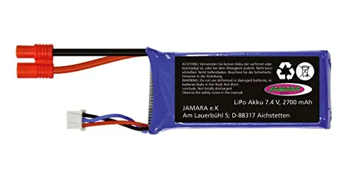 Jamara- Batteria Payload GPS Lipo 7.4V 2700Mah 19.98 Wh-3.5 mm Oro in Custodia di Sicurezza e Jst Xh Connettore Balancer, 423176