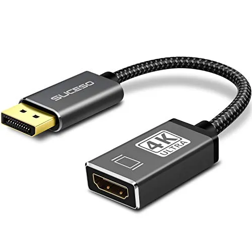 SUCESO 4K Adattatore DisplayPort a HDMI 2160P, Cavo DP Maschio a HDMI Femmina Connetori Dorati, Convertitore HDMI per HDTV, Monitor, Proiettori, Schede grafiche, Portatili e Altri