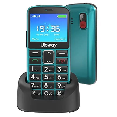 Uleway Telefono Cellulare per Anziani con Tasti Grandi,Funzione SOS HAC|2.4" Display | Supporto SIM Doppio | Chiamata Rapida and Torcia | Radio Suono Alto | Batteria di grande con base di ricarica