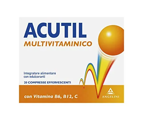 Acutil Multivitaminico Effervescente, Integratore Alimentare con Minerali, Fosfoserina, Vitamina B12, B6 e Vitamina C. Riduce Stanchezza Mentale e Fisica, 20 Compresse Effervescenti
