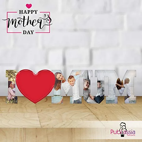 Publiassia Stamperia Festa della Mamma 3 Scritta Personalizzata con Foto in plexiglass Decorazione Idea Regalo Mother Day Amore Compleanno plexy Nome Targa