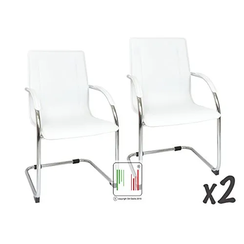 Stil Sedie Set 2 poltrona attesa con braccioli Milano, sedia per sale conferenza, sedia per gli ospiti con seduta ampia bianco