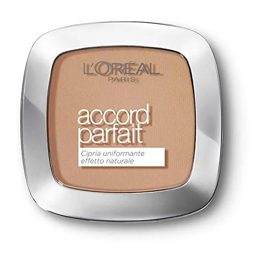 L'Oréal Paris MakeUp Cipria Uniformante Accord Parfait, Cipria in Polvere Uniformante e Fissante, 6.5.D/6.5W Caramel Doré, Confezione da 1