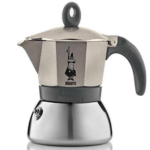 Bialetti Moka Induction Caffettiera in Alluminio, Adatta all'induzione, 180 W, 6 Cups, Acciaio Inossidabile, Oro (Light Gold Champagne)