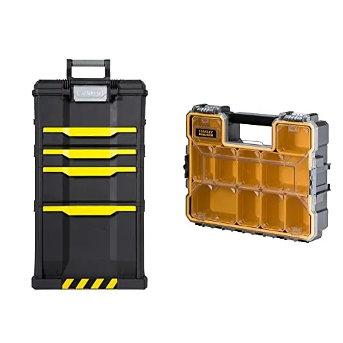 STANLEY 1-79-206 Carrello Porta Utensili, 3 in 1, 86,6 x 48,8 x 34,8 cm & STANLEY 1-97-518 Organizer Porta Minuteria PRO, Alta, Cerniere in Metallo