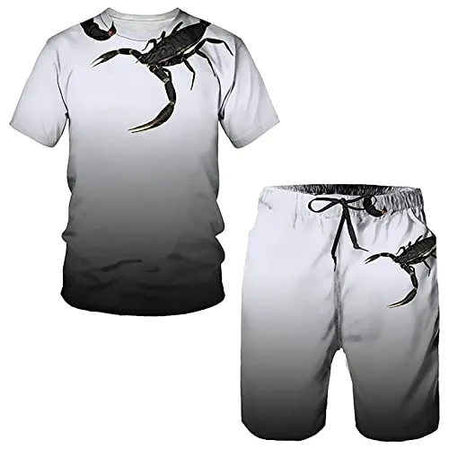 QWUVEDS Pantaloncini da uomo a maniche corte 3D ad asciugatura rapida, da spiaggia, tropicale, hawaianSS, tuta sportiva da uomo, completo, bianco, L