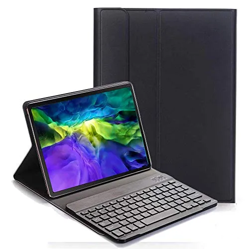 RLTech Tastiera Custodia per iPad Pro 11 2020 - QWERTY ultra sottile PU Custodia con supporto con Cover Tastiera Rimovibile Wireless Keyboard per iPad Pro 11 Pollice 2020, Nero