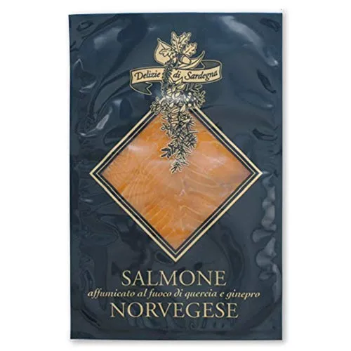 Salmone Norvegese affumicato con fumo di legno vero preaffettato 100gr prodotto in Italia
