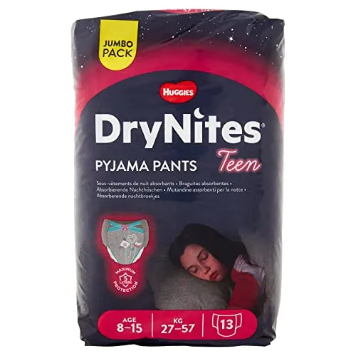 DryNites Mutandine Pyjama Pants Girls 8-15 Anni 13 Pezzi