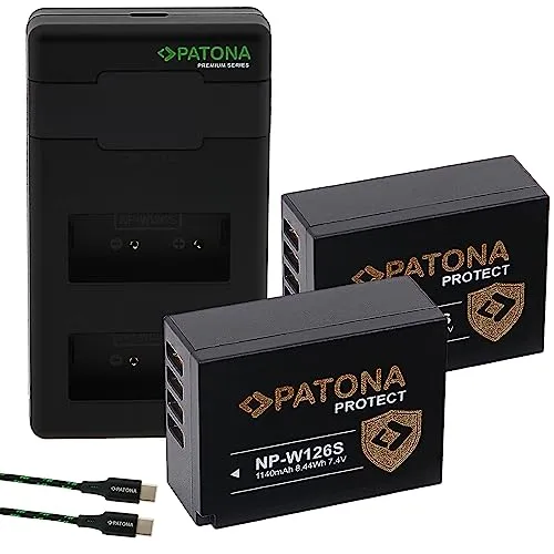 PATONA 2x Protect Batteria NP-W126S con Caricatore PD Performance Compatibile con Fujifilm FinePix X-A10 X-Pro3 XT3 X-T200