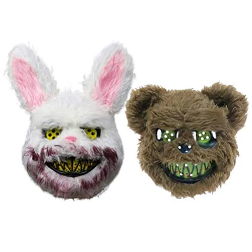 PRETYZOOM Maschera Spaventosa di Halloween Peluche Coniglio E Orso Maschera Sanguinante Testa di Animale Maschera Horror Maschera 2 Pezzi