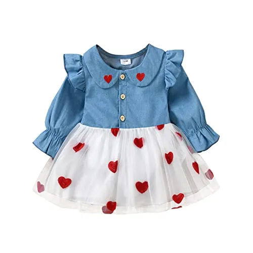 Dazzerake Abiti Tutu da Principessa Compleanno Vestito per Neonato da Bambina per San Valenti. Completo da Bambina Tunica con Stampa a Cuore Tulle (Blu, 6-9 Mesi)