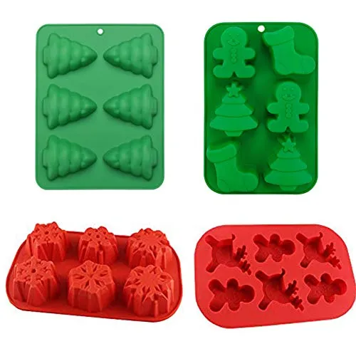 Wenlai 4 Pezzi Natale Stampi in Silicone, Christmas Gingerbread House omino Stampo, Stampi in Silicone con Motivi Natalizi, Stampi Silicone Fiocco Neve, Stampi Silicone Albero Natale, per Decorazioni