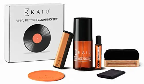 KAIU Kit Pulizia Vinili 6 in 1, Detergente per Stilo, Spazzole Vinile in Carbonio e Velluto, Panno in Mi-crofibra - Kit Pulizia Giradischi Vinile Premium per Dischi Vinile Come Nuovi