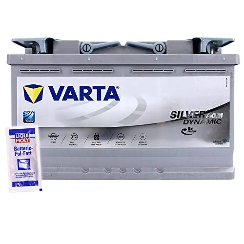 VARTA SILVER DYNAMIC F21 AGM 80Ah 12V 800A - Batteria di avviamento per auto da 74 Ah 75Ah 77Ah 79Ah 580 901 080 + 1 x grasso per batteria