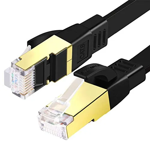 SHULIANCABLE Cavo Ethernet Cat 8 Piatto, Cavo di Rete Patch Ethernet 40Gbps 2000Mhz Alta velocità Cavo LAN con connettori RJ45 Compatibile con TV, Box, PC, Router, Modem, Switch (1M)