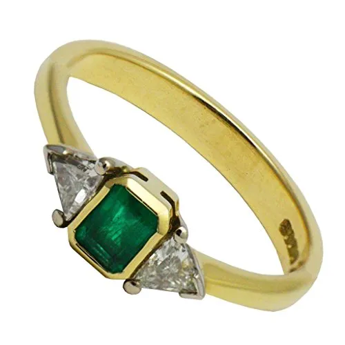 Bjc® Trilogy in oro giallo 18 kt con smeraldi e diamanti Trilioni anello N 3.5 grams