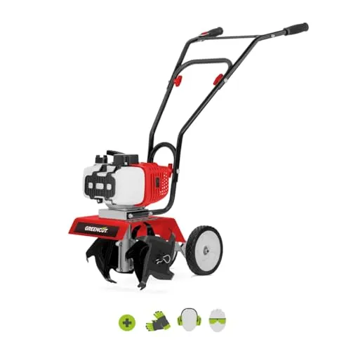 GREENCUT GTC130X - Motocoltivatore motozappa a benzina 2 tempi 65cc 3,7cv, larghezza di lavoro 30cm, profondità 15cm, area di lavoro consigliata 30m2, 4 frese