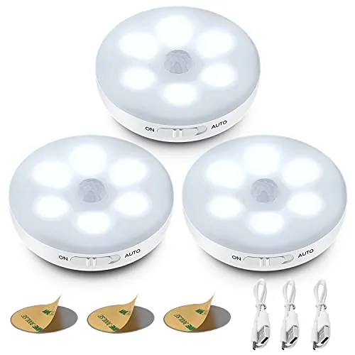 (3 Pezzi) Luce Notturna LED Interna,Luce Armadio, Sensore di Movimento per Luci,3 modalità (Auto/On/Off)，Luci LED a Batteria Ricaricabile con Striscia Magnetica Adesivo per Scale, Corridoi, Garage.