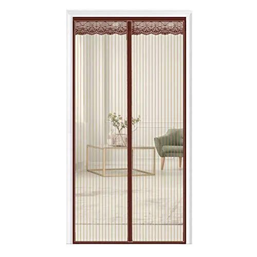 Zanzariera Porta Finestra Magnetica Zanzariere su Misura Rete Anti Insetti con Calamita per per Porte Scorrevoli, Garage, Marrone 150x260cm(59x102inch)