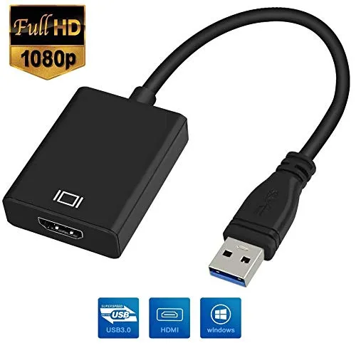 COMBLU Adattatore da USB a HDMI, da USB 3.0/2.0 a HDMI 1080P Full HD (da Maschio a Femmina) Video e Audio Multi-Display Converter Supporto Laptop PC Proiettore HDTV TV Windows 7/8/10 (Nero)