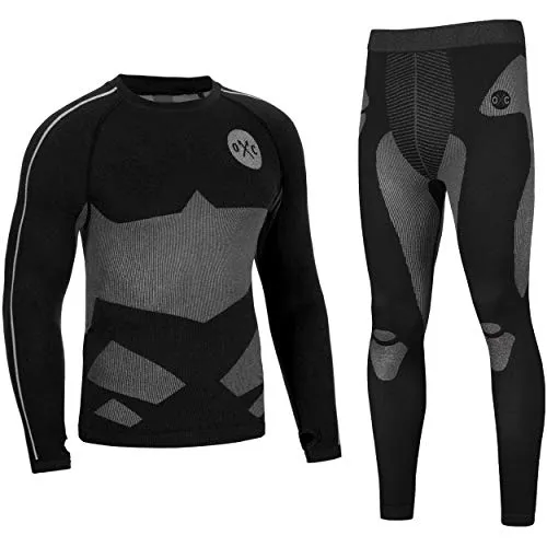 Occulto Set di Biancheria Intima Termica, Maglia Termica Uomo per Sci, Sport, SOTTOTUTA Moto Traspirante & Asciugatura Veloce Nero XL