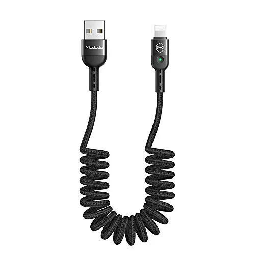 mcdodo Cavo USB elastico a spirale, cavo retrattile per sincronizzazione dati e ricarica, cavo a spirale per caricabatteria da auto per Phone X XR 8 estensibile fino a 1,8 m Nero